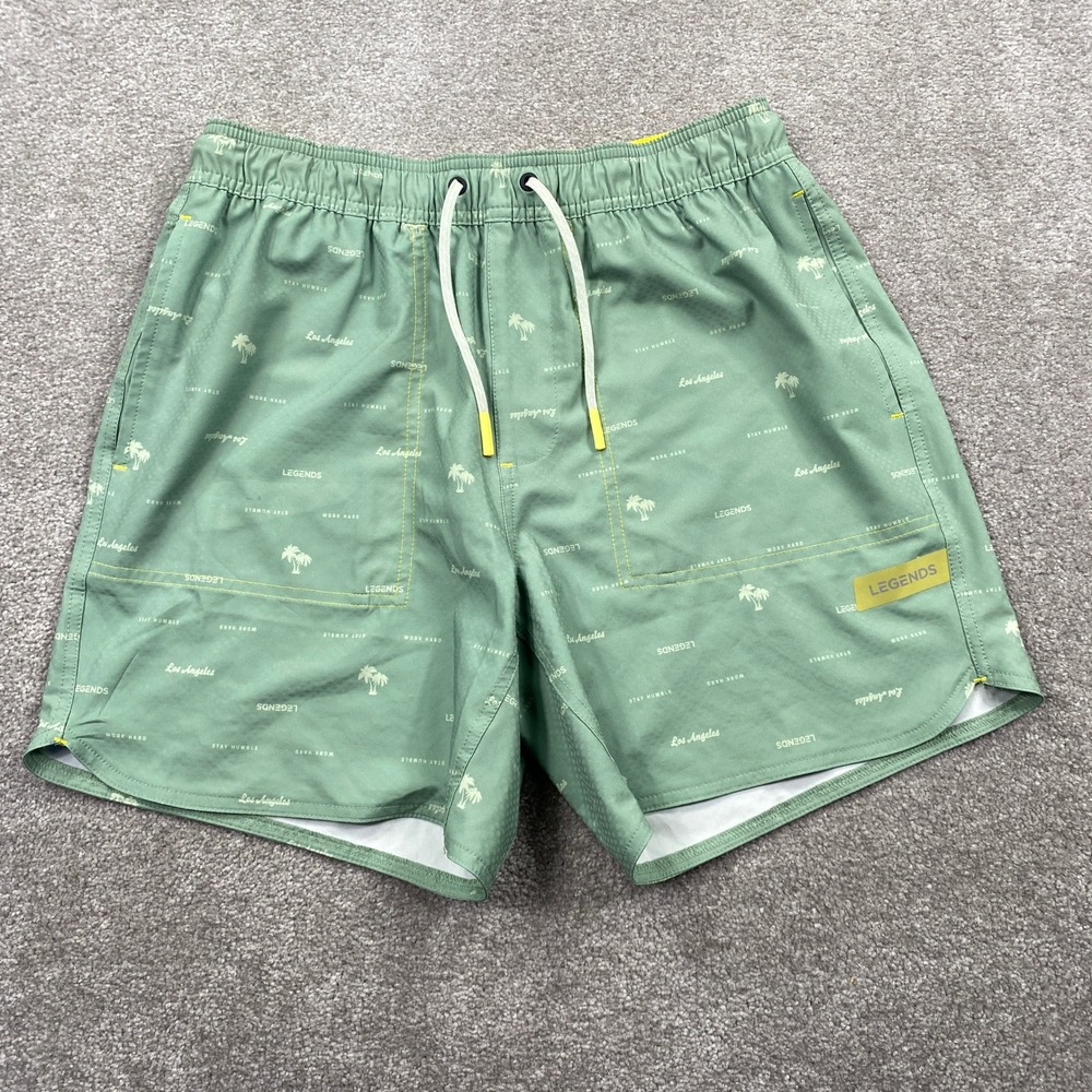 Legends Board Shorts Mens Medium Green Palm Tree Print 6" Inseam Swim Trunks